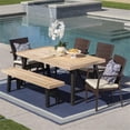thumbnail image 2 of Noble House Horton 6 Piece Wood Top Patio Dining Set in Brushed Gray, 2 of 15