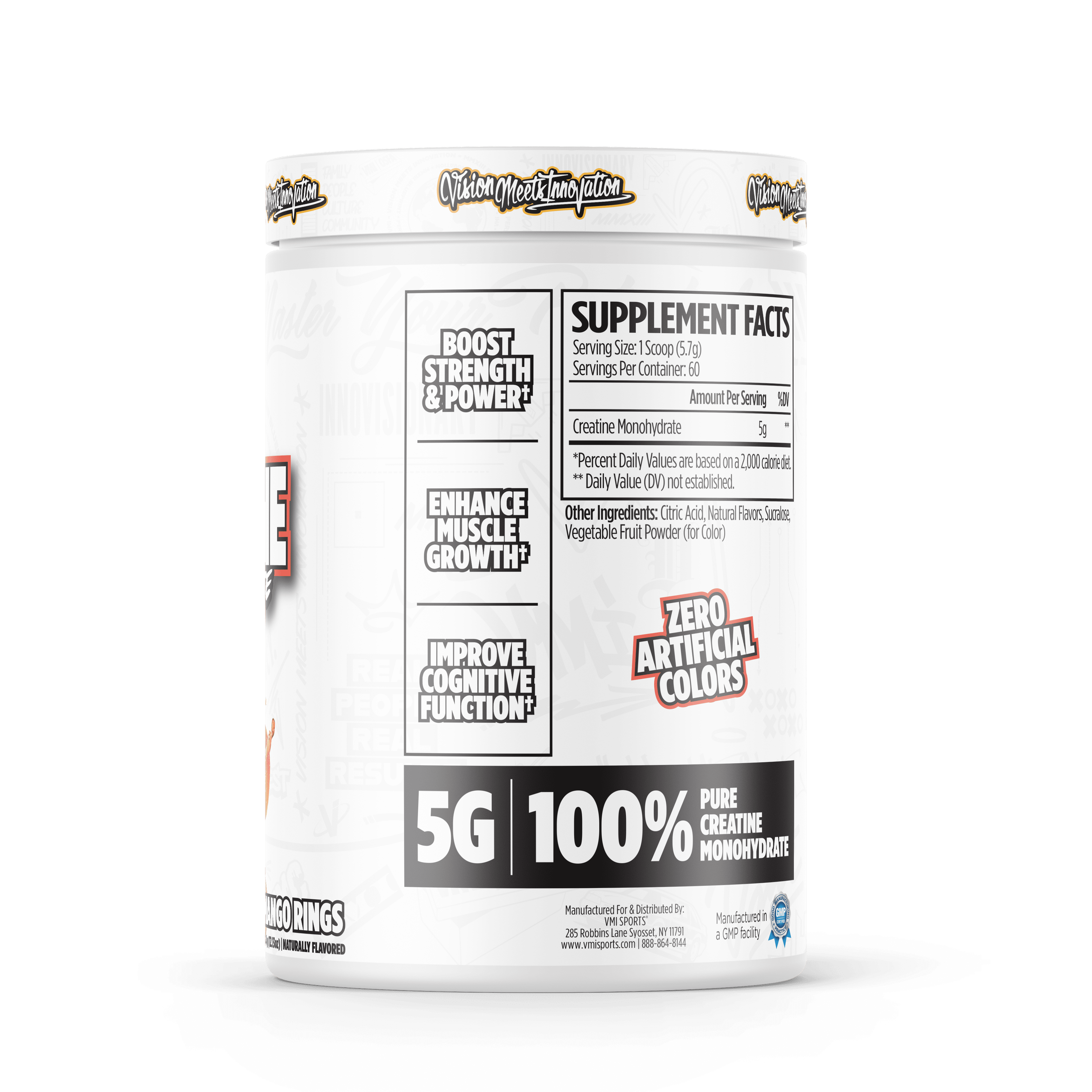 VMI Sports Creatine Monohydrate Powder Muscle Mass – Strength – Size – Power | 5 Grams per Serving (60 Servings, Peach Mango Rings)