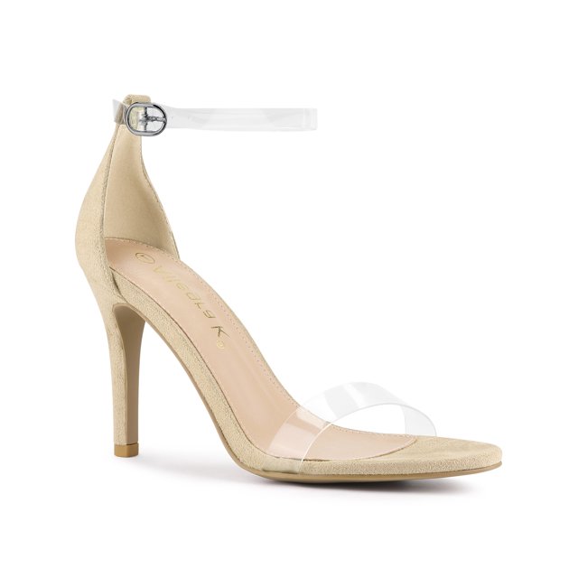 BLISSFUL STEP Sandales à Talons Aiguilles à Bride Cheville Transparente pour Femmes Beige 6