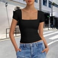 thumbnail image 4 of Htigea Women's Square Neck Crop Tops Short Sleeve Slim Fitted Summer Basic T Shirts for Going Out Black XXL, 4 of 7