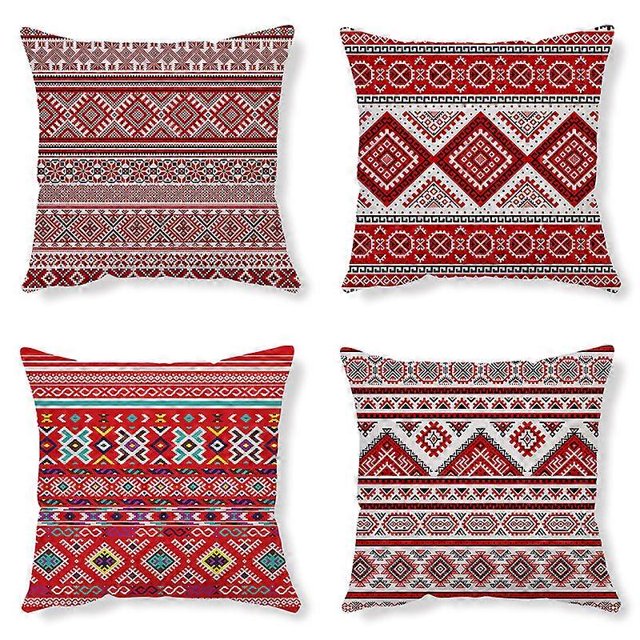 45x45 cm Pack of 4 Geometric Tribal Cushion Cases Western Ethnic Decorative Pillow Cases for Sofa Couch