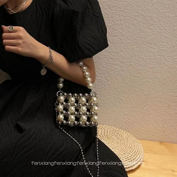 Bolsa Mini bolso de perlas hecho a mano Vintage mujer cadena monederos bolsos cruzados JShteea Para Estrenar
