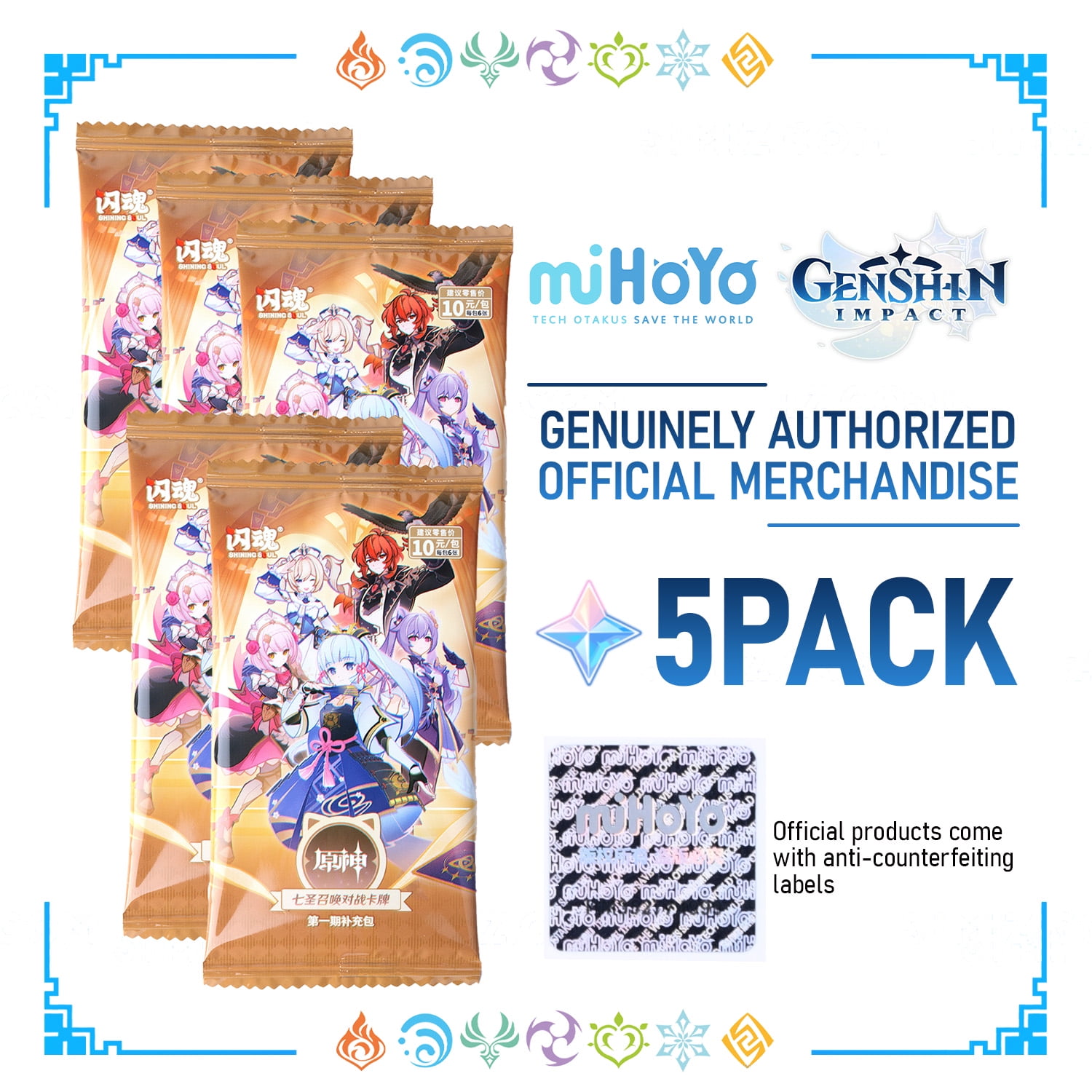 5 Pack of Shiningsoul Genshin Impact Card Blind Box - Brand New Anime Game Cards