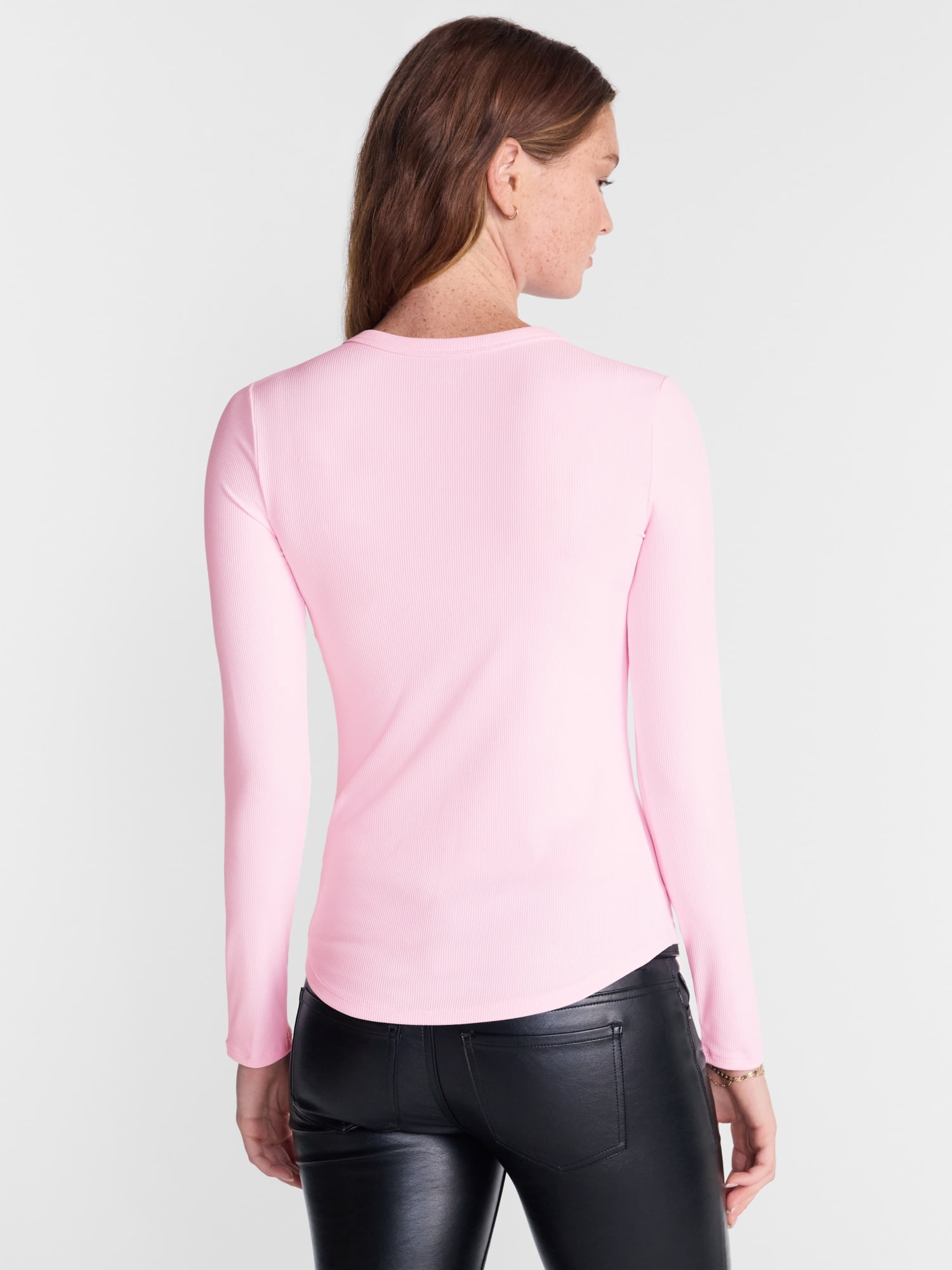 No Boundaries Ribbed Crewneck Tee with Long Sleeves, Women's and Women's Plus XXS-4X