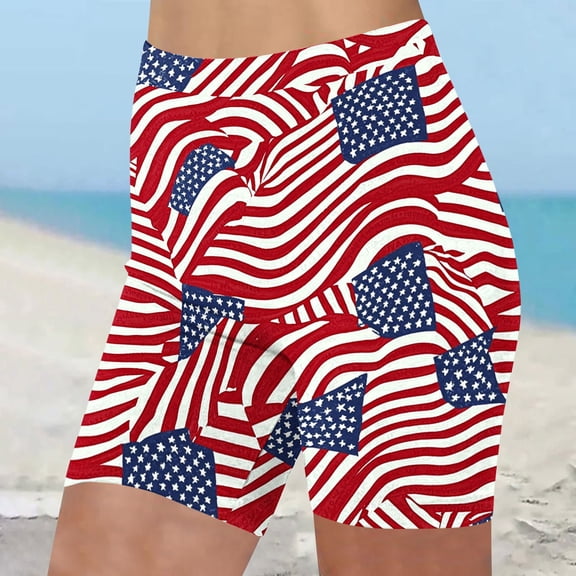 Under $5 PEONAVET Womens 5" Biker Shorts USA Flag 4th July Patriotics Athletic High Waisted Yoga Workout Shorts Workout Tummy and Control Summer Cycling Running GBike Short Leggings