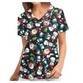 thumbnail image 1 of Blusa de manga corta con cuello en V para mujer, uniforme de trabajo, Navidad, con bolsillos Pompotops hkajfhjk457780, 1 of 7