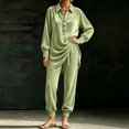thumbnail image 5 of Szluipve 2 Piece Sets for Women Velvet 2 Piece Outfits Collared Half‑Button Lantern Long Sleeve Top Elastic Cuff Jogger Pants Set Casual Loose Matching Loungewear Suit With Pockets Green S, 5 of 6