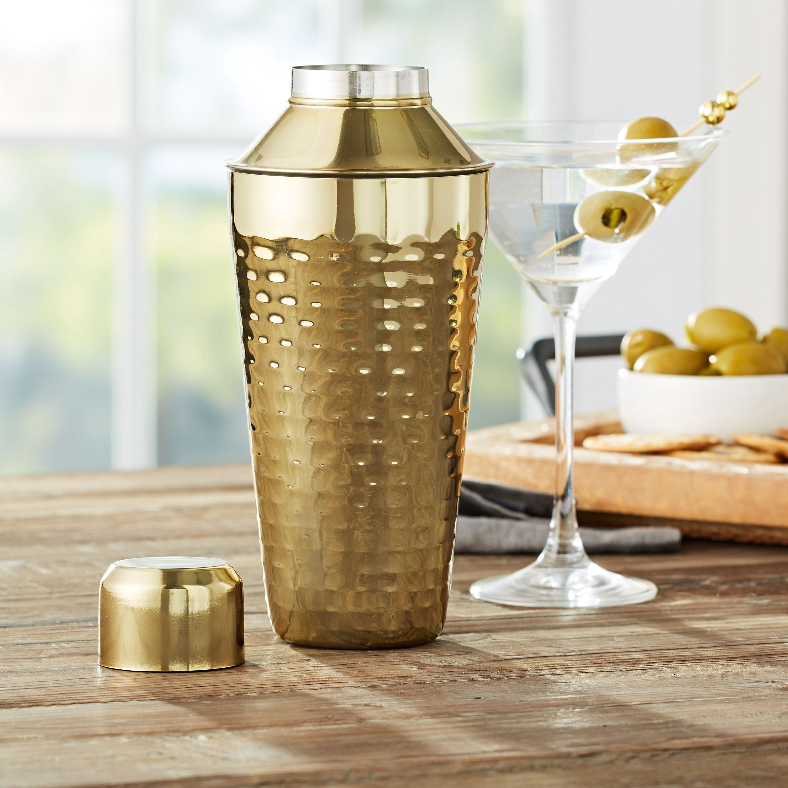 Mainstays 25-Ounce Stainless Steel Cocktail Shaker, Hammered Brass