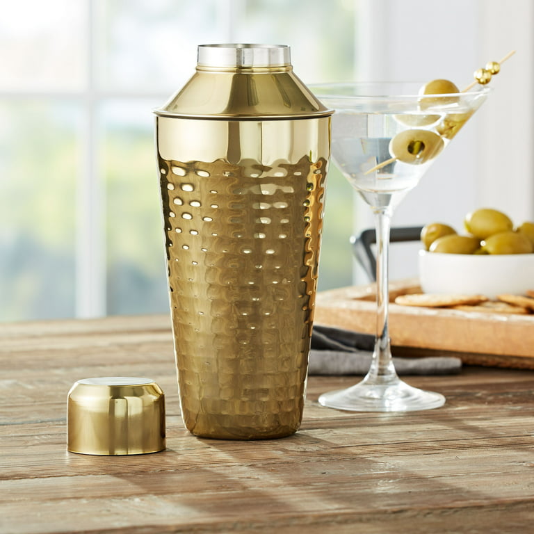 Mainstays 25-Ounce Stainless Steel Cocktail Shaker, Hammered Brass 