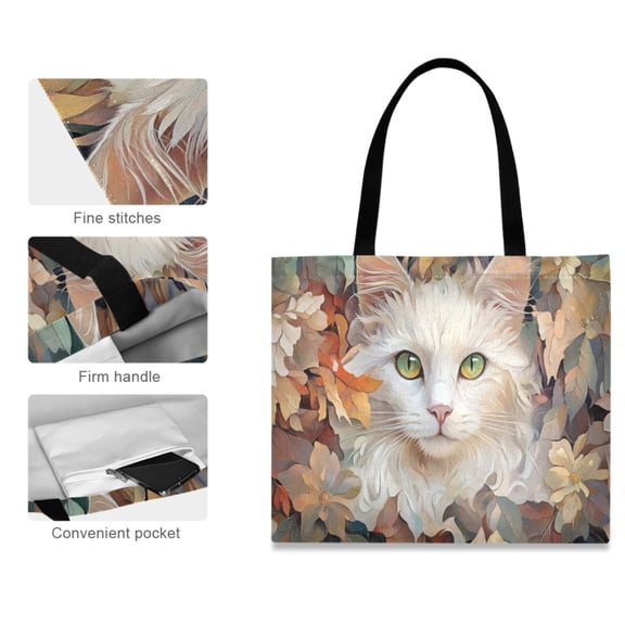 Canvas Tote Bag for Women Girls Design Print Cat Surrounded by White Tote