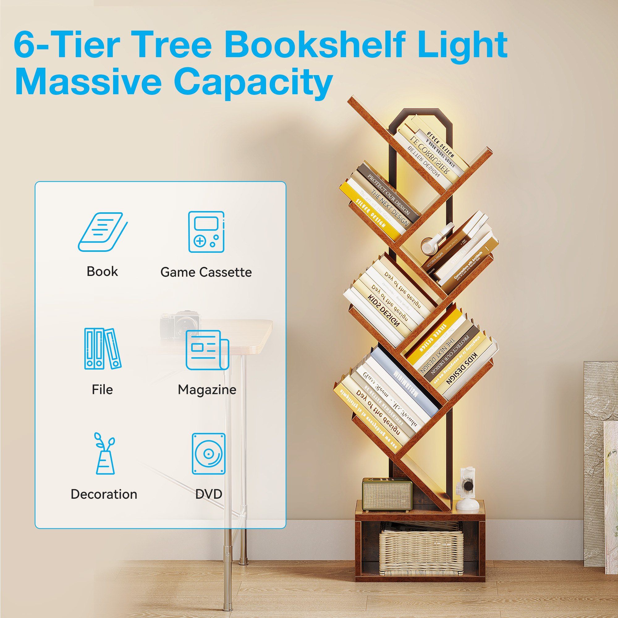 Casacomoda 6-Tier Tree Bookshelf with LED Lights photo 6