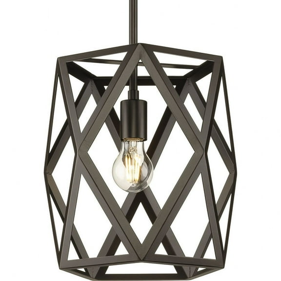 Progress Lighting Saucedo 1-Light Pendant, Architectural Bronze, Geometrical Steel, Transitional, 12" x 11.87"