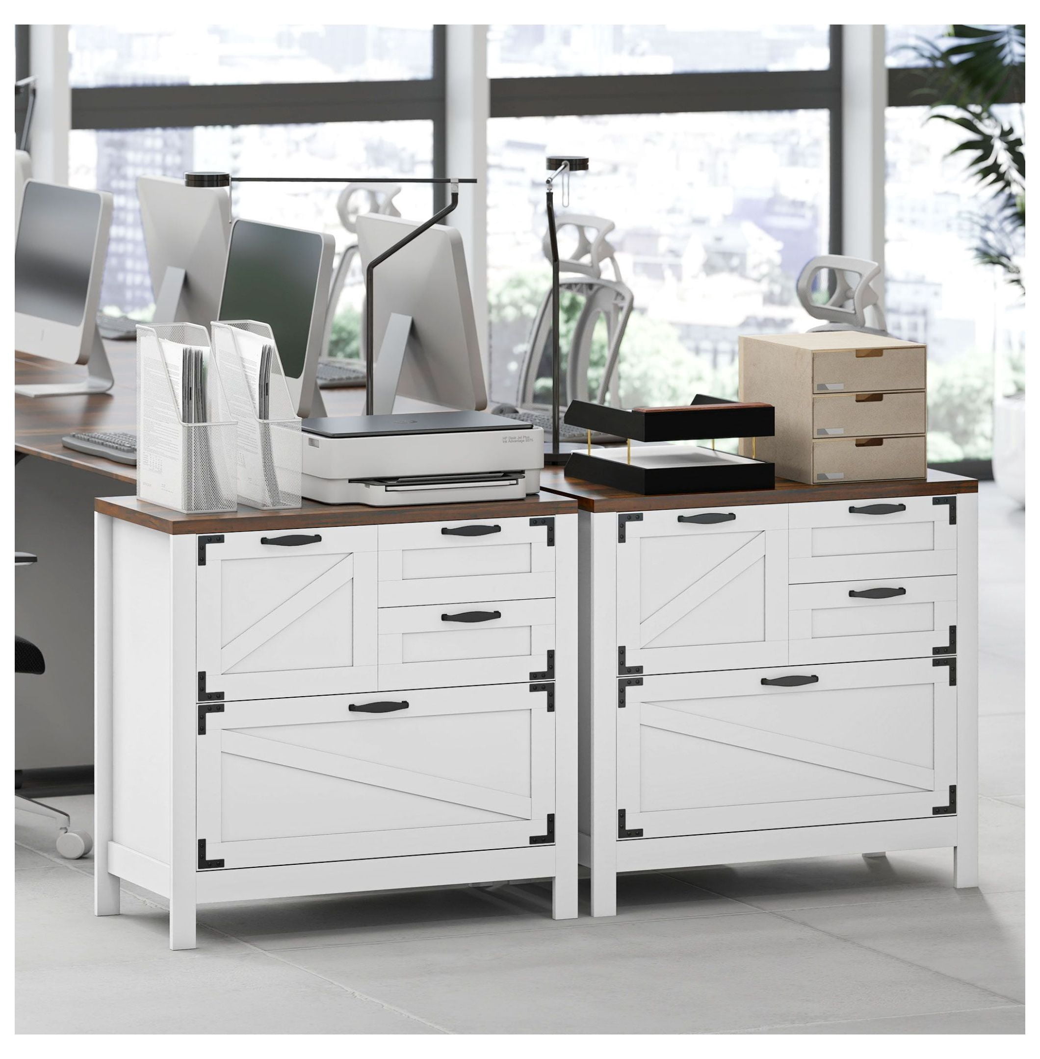 HOMCOM 4-Drawer Lateral File Cabinet, White Farmhouse Office Storage Cabinet for Legal, Letter & A4 Files, Engineered Wood with Printer Top, Home Office & Study Organization