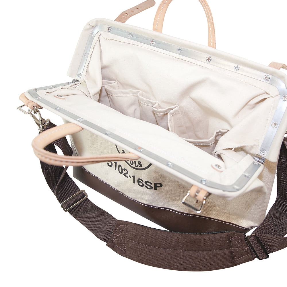 Klein Tools 16 in. W x 14 in. H Canvas/Leather Deluxe Tool Bag 13 pocket Beige 1 pc.
