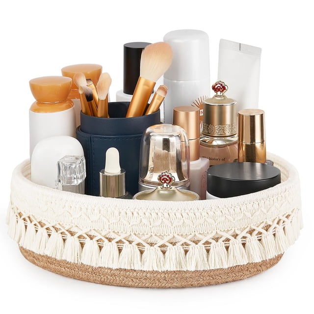 Cesta tejida Mkono Macramé con soporte para perfume y maquillaje