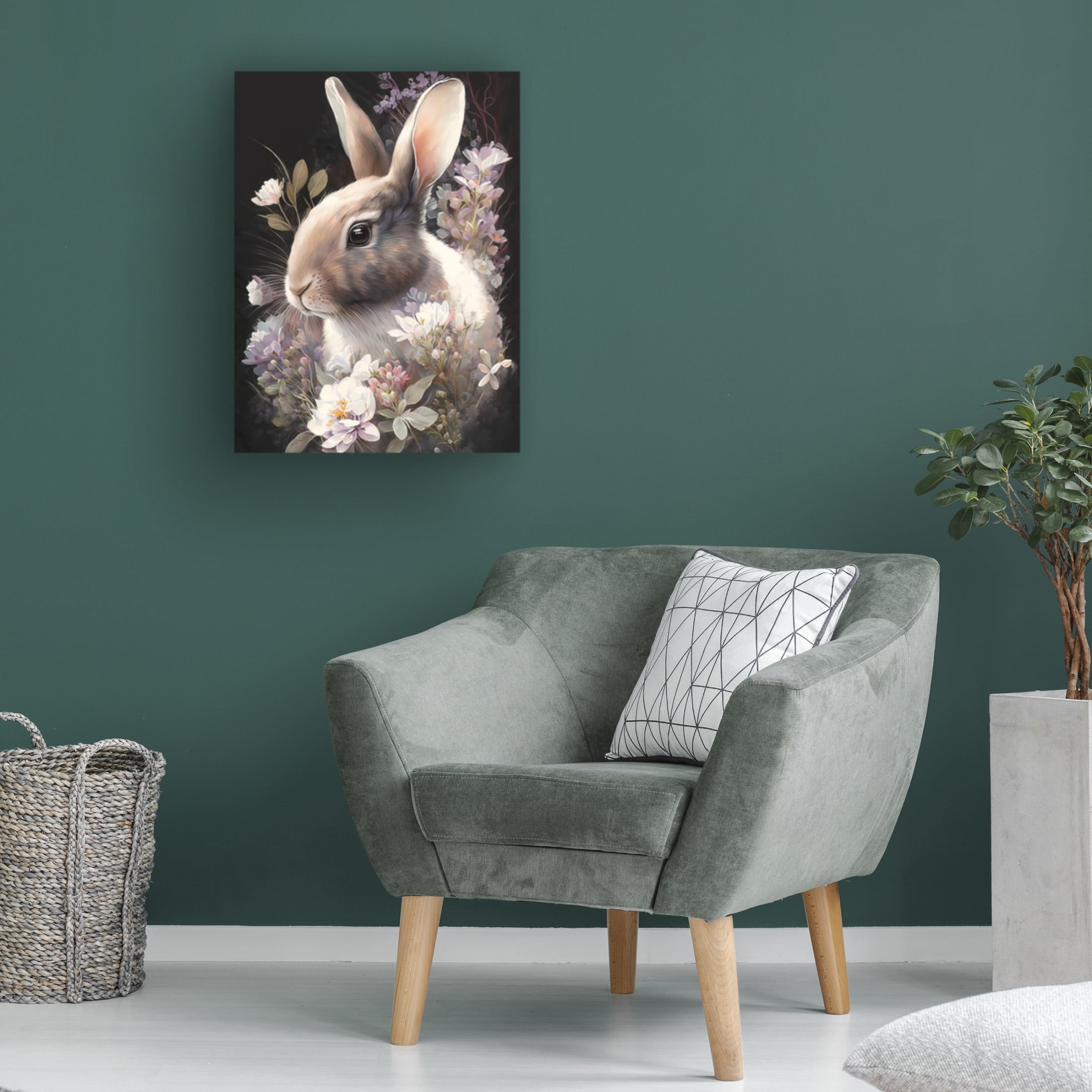 Canvas Wall Art - Bilge Paksoylu 'Rabbit And Flowers 3' Wall Art for Living Room, Bedroom, or Office Décor by Trademark Fine Art - 35 x 47 Inches