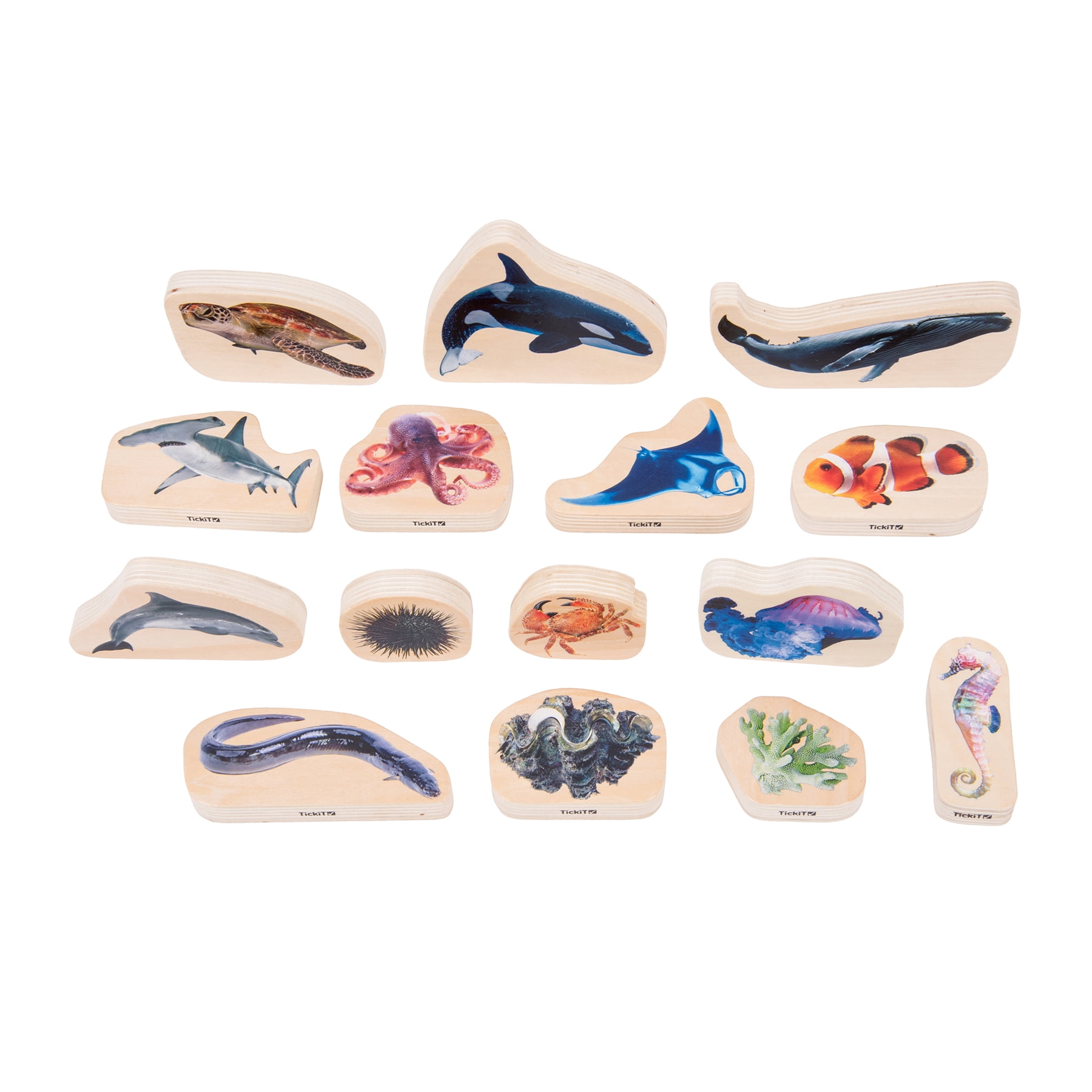 TickiT Wooden Sea Life Blocks - Set of 15
