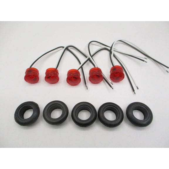 (5) 3/4" Red LED Side Marker Clearance Bullet Lights Truck Trailer