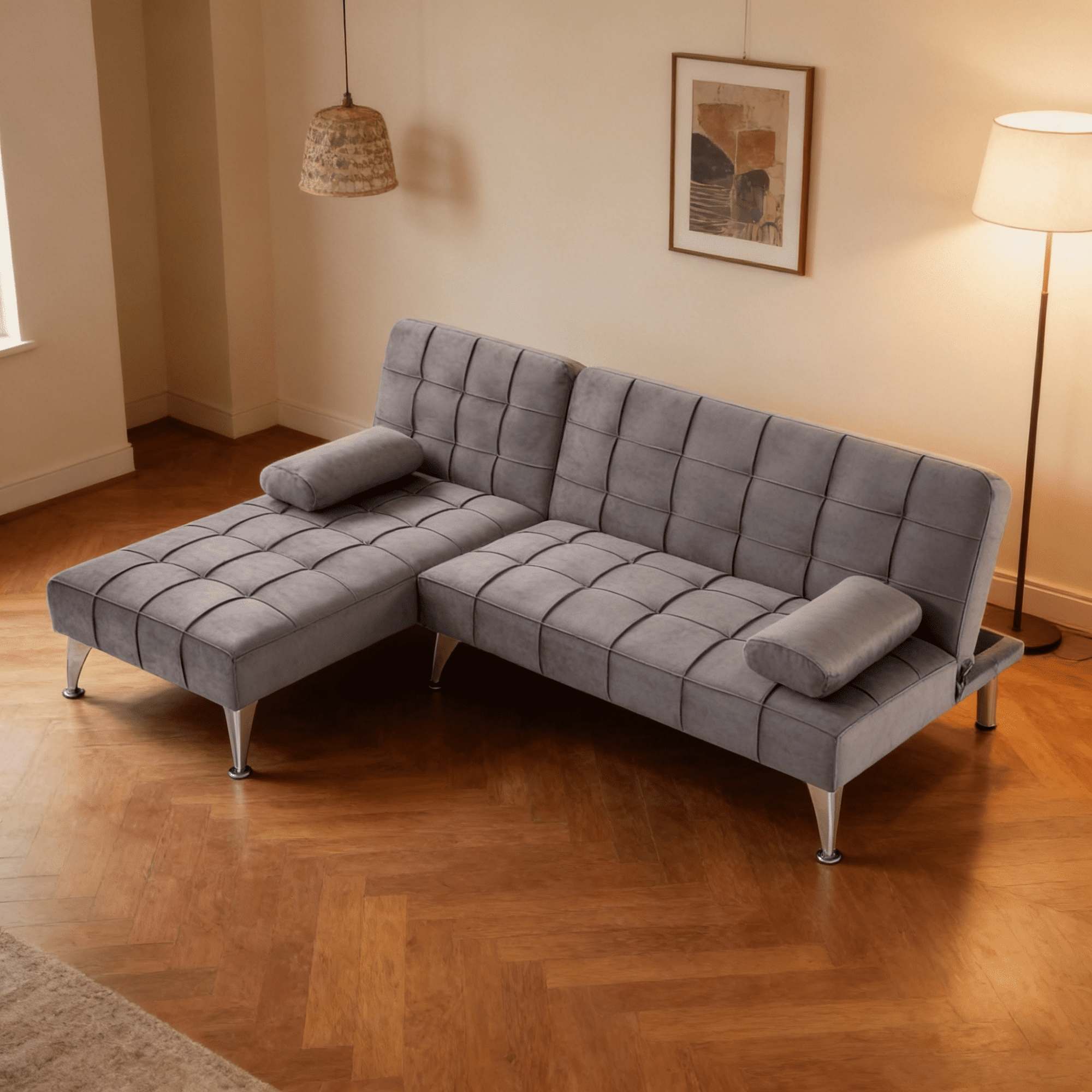 Gewnee 78.35”L-Shaped Convertible Sectional Sleeper Sofa with Chaise,Split Back Futon,3-Position Adjustable Backrest,Sleeper Chair for Living Room,Office,Guest Room.Dark Grey