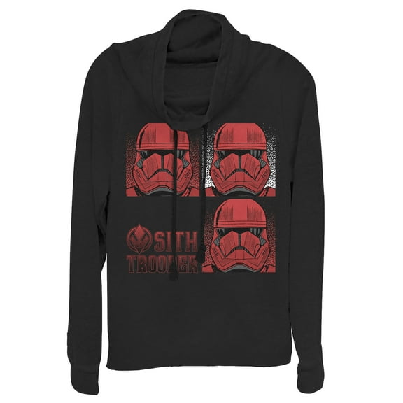 Junior's Star Wars: The Rise of Skywalker Sith Trooper Panels Cowl Neck Sweatshirt Black Large