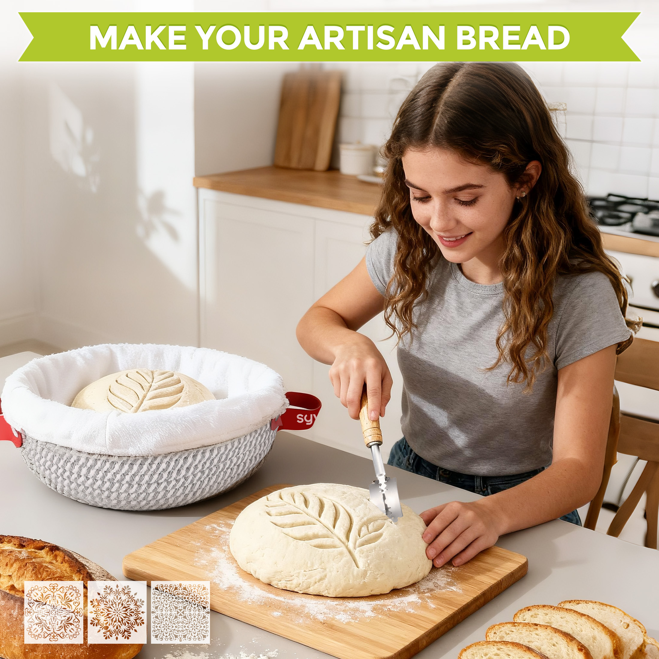 Syvio Bread Proofing Basket Set, 9" Round & 11" Oval Sourdough Proofing Basket with Liners & Covers, Bread Lame, Dough Whisk for Kitchen, Sourdough Starter Kit