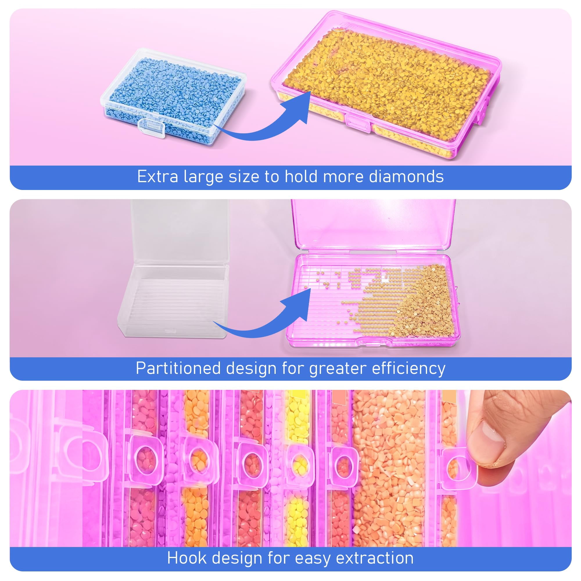 Sumekar 8PCS Extra Large Diamond Art Kits Tray Tool,Diamond Painting Accessories,2-in-1 Diamond Art Trays with Lids(Purple)