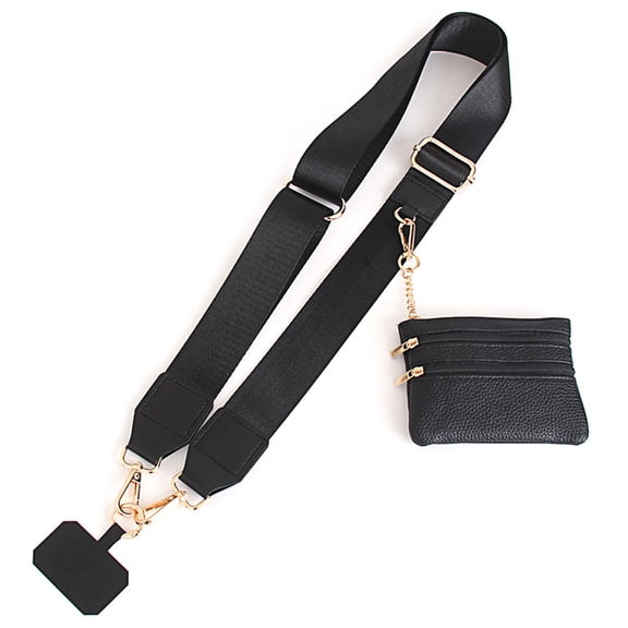 AOMRCOL Solid Black Phone Strap and Wallet for Phone