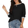 thumbnail image 2 of Top De Cuello Redondo Manga Larga Diseño De Empalme Versátil Sudadera De Mujer Top Para La Vida Diaria Fiesta Club Vacaciones Oficina Negro L, 2 of 6