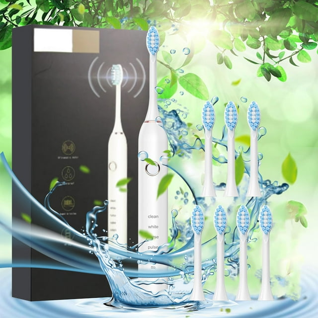 Fiudx Cepillo de Dientes Eléctrico, 8 Cabezales, 5 Modos, Limpieza Profunda, Recargable Por Usb, 60 Días de Uso, Ip65 Resistente Al Agua, Suave con Las Encías, Cuidado Bucal para Adultos, 22 X 2,5 X