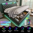 thumbnail image 3 of Full size Upholstered bed, 360 surround LED function, Buttons/Apps/Remote Control, hydraulic storage bed with USB Type-C charging, Black,PU (Without mattress), 3 of 27