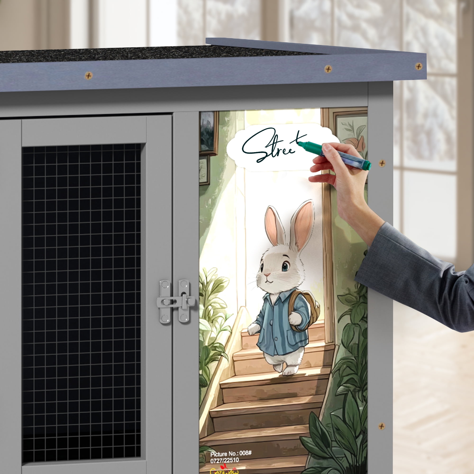 Coziwow Wooden 38inches Rabbit Hutch Bunny Cage Small Animal House with Wheels Indoor&Outdoor, Gray