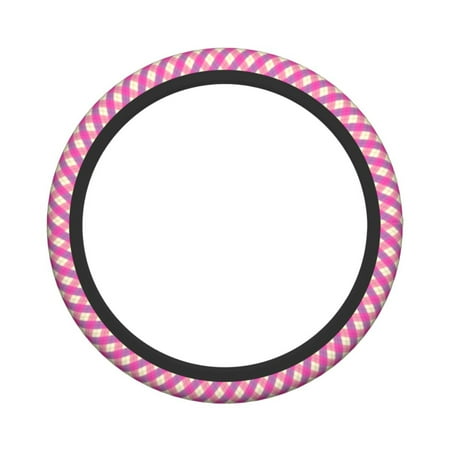 XMXY Car Steering Wheel Cover, Pastel Pink Plaid Argyle Plaid Non-Slip Jeep Truck Universal Elastic Steering Wheel Protector 15 inch