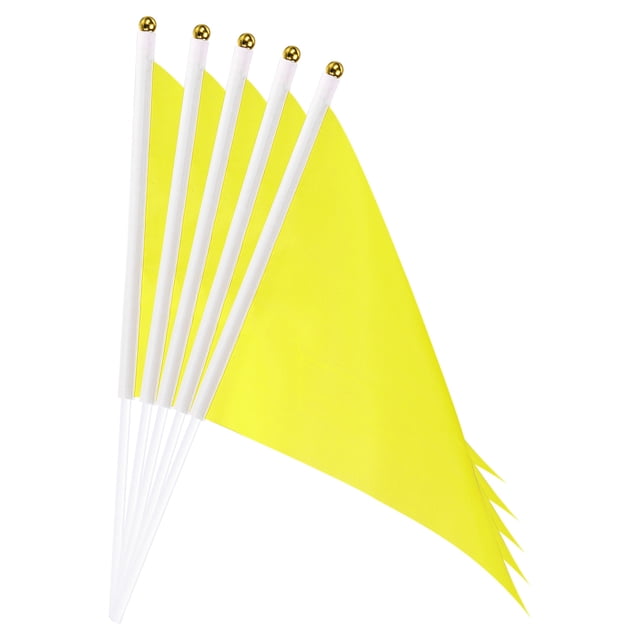 Unique Bargains Bâton de Drapeau Jaune, Mini Drapeau à Main DIY 8.2x5.5 Pouces Triangle Lot de 40