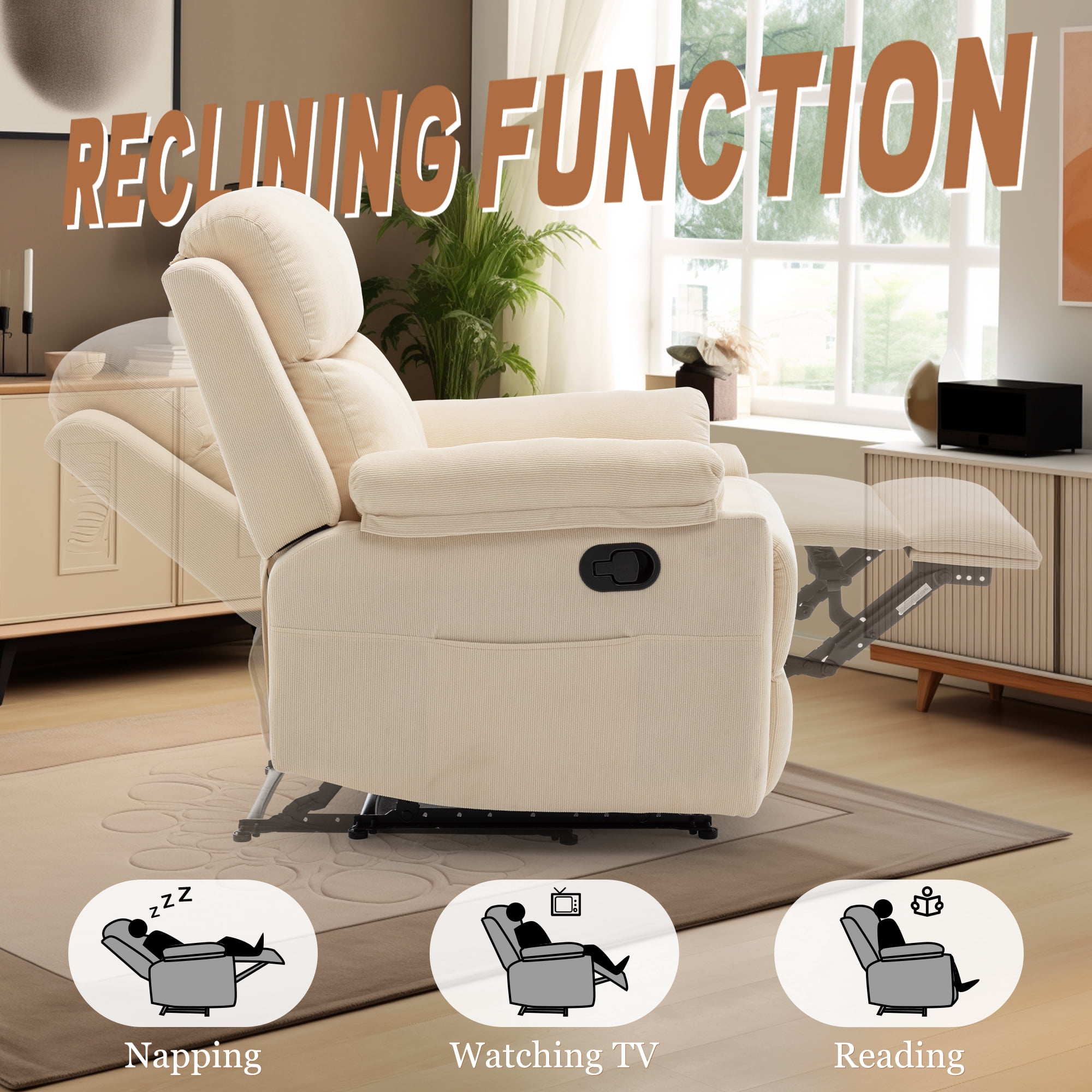 Korser Manual Small Recliner Chair for Small Spaces for Living Room,Corduroy,Beige
