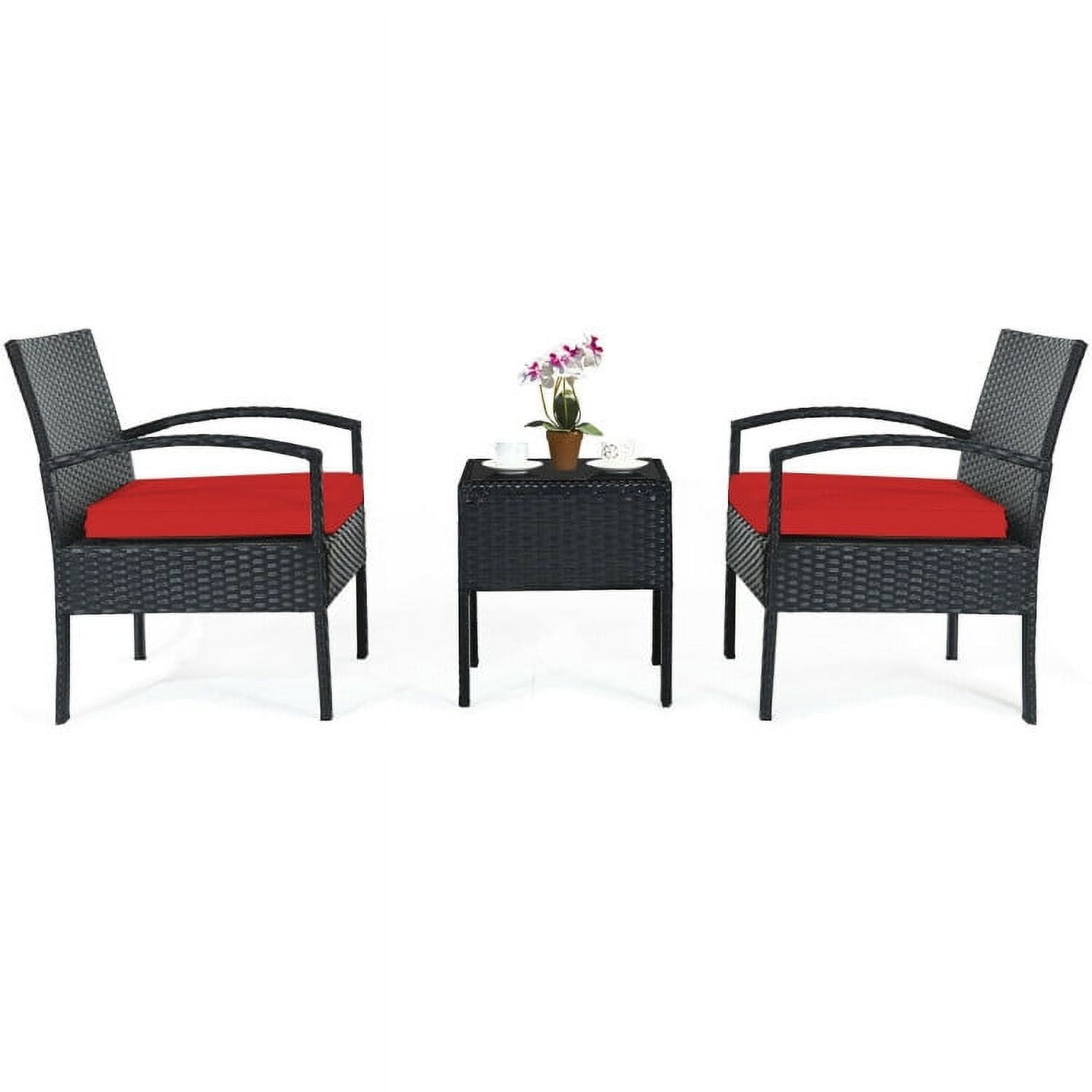 Aimee Lii 3 Pieces Outdoor Rattan Patio Conversation Set, Wicker Patio Furniture Set with Seat Cushions, Red