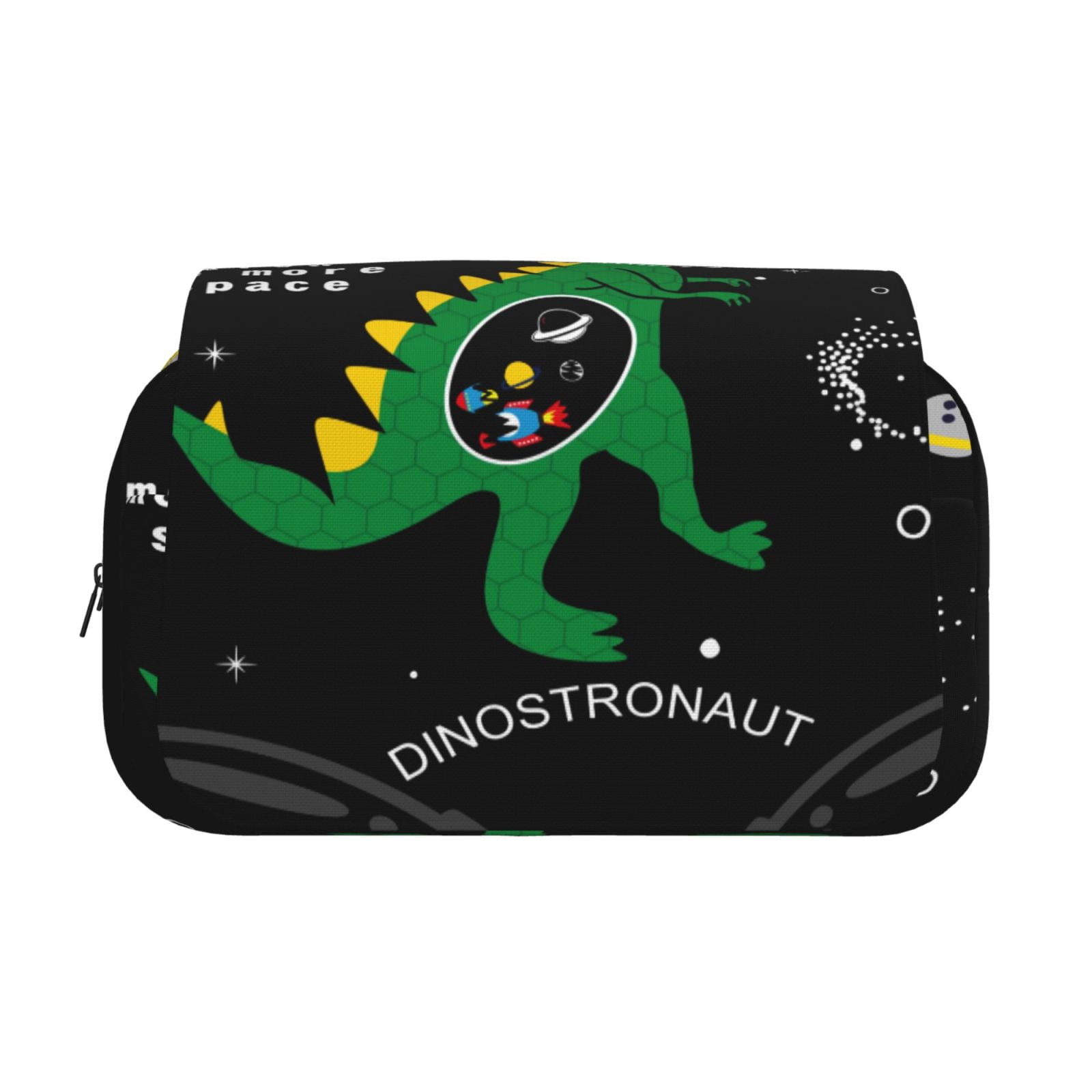 Rateoe Space Dino Cartoon Black Pattern Double Clamshell Pen Case, Storage Organizer with Two Zipper Compartments– Holds Up to 50 Pencils & Pens