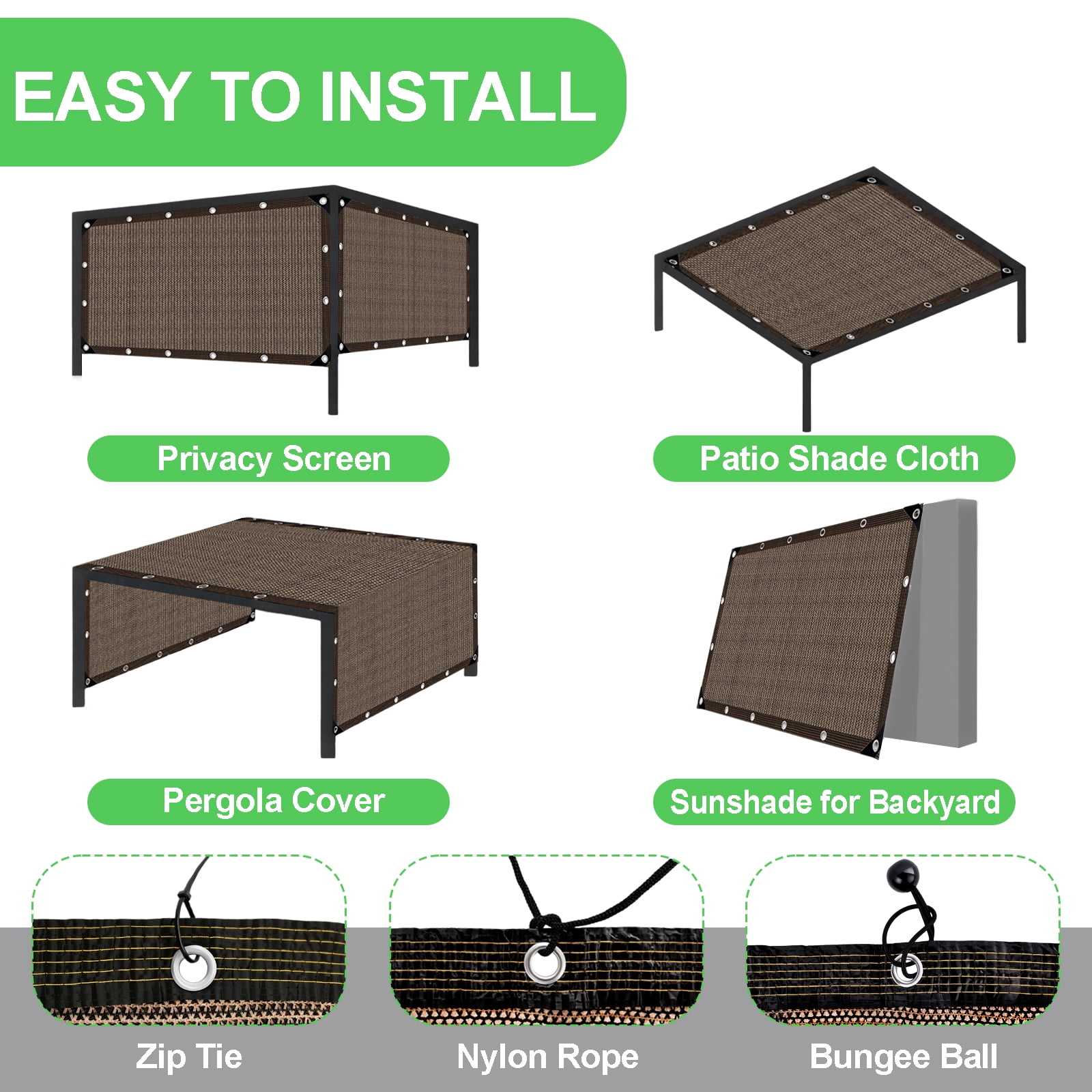 TERRALYX 90% Sun Shade Cloth,10' X 20' Pergola Shade Cover Canopy with Grommets,Mesh Tarp Shade Cloth for Patio, Outdoor, Garden, Backyard, Mocha
