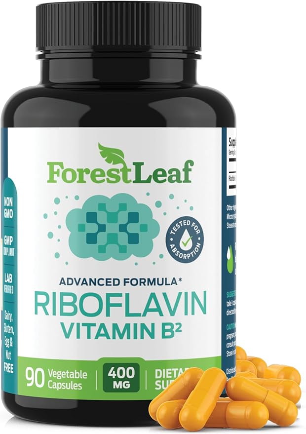 Forest Leaf Riboflavin Vitamin B2 400 mg Daily Vitamin for Women & Men, 90 Capsules