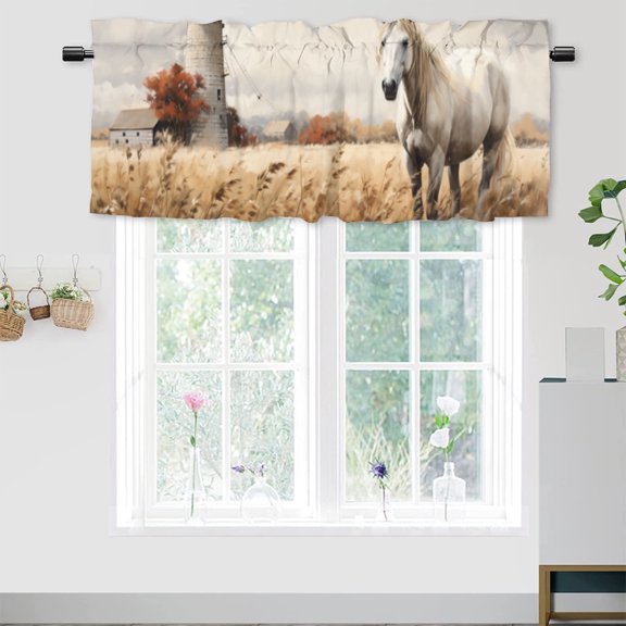 Horse Kitchen Valance Curtain Rod Pocket Western Animal Farmhouse Rustic Windmill Vintage Country Farm Thermal Insulated Room Darkening Curtain for Dinning Room 54 by 18 in, 1 Panel