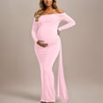 thumbnail image 7 of QHFBli Maternity Off Shoulder Long Sleeve Fitted Gown Maxi Chiffon Dress for Photo Shoot Baby Shower, 7 of 7