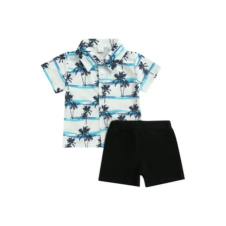 

Calsunbaby Toddler Kids Baby Boys Coconut Tree Print Short Sleeve Tops Shorts Summer 2pcs Outfits Set White Black 2-3 Years