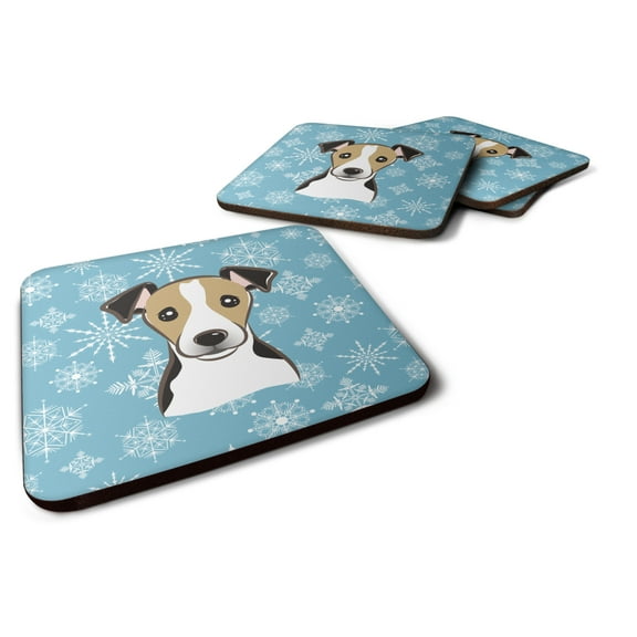 Carolines Treasures BB1695FC Snowflake Jack Russell Terrier Foam Coaster Set of 4 3 1/2 x 3 1/2 multicolor