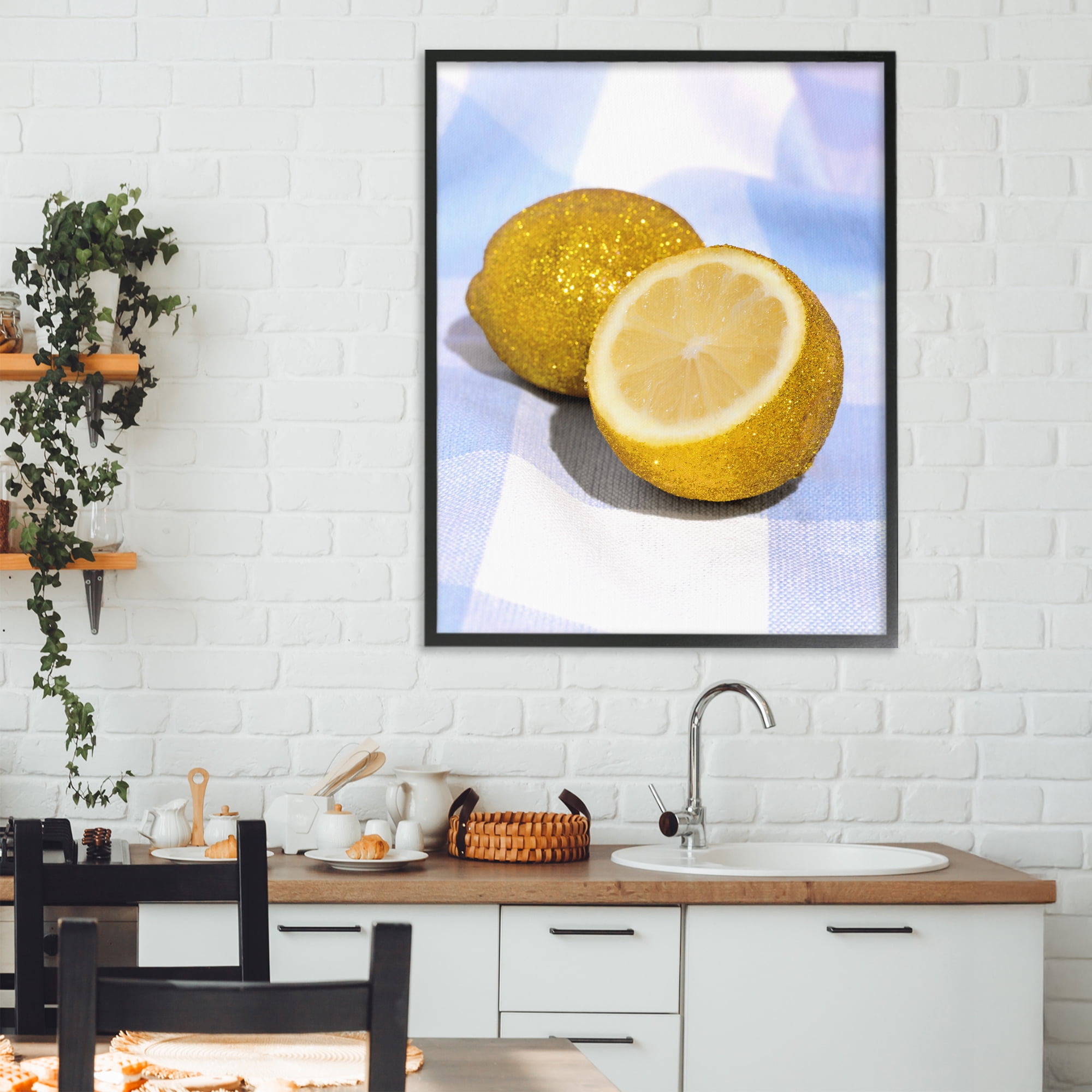 Stupell Industries Glimmer Lemon on Blue Black Framed Giclee Art, design by LISH Creative