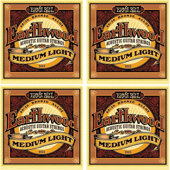 4 PACK Ernie Ball Earthwood 2003 Medium Light Acoustic Strings, 80/20 Bronze