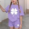 thumbnail image 5 of Girls St. Patrick's Day 2 Piece Outfit Short Sleeve Printed Round Neck T-Shirt and Shorts Sets Purple 10-11Years, 5 of 6