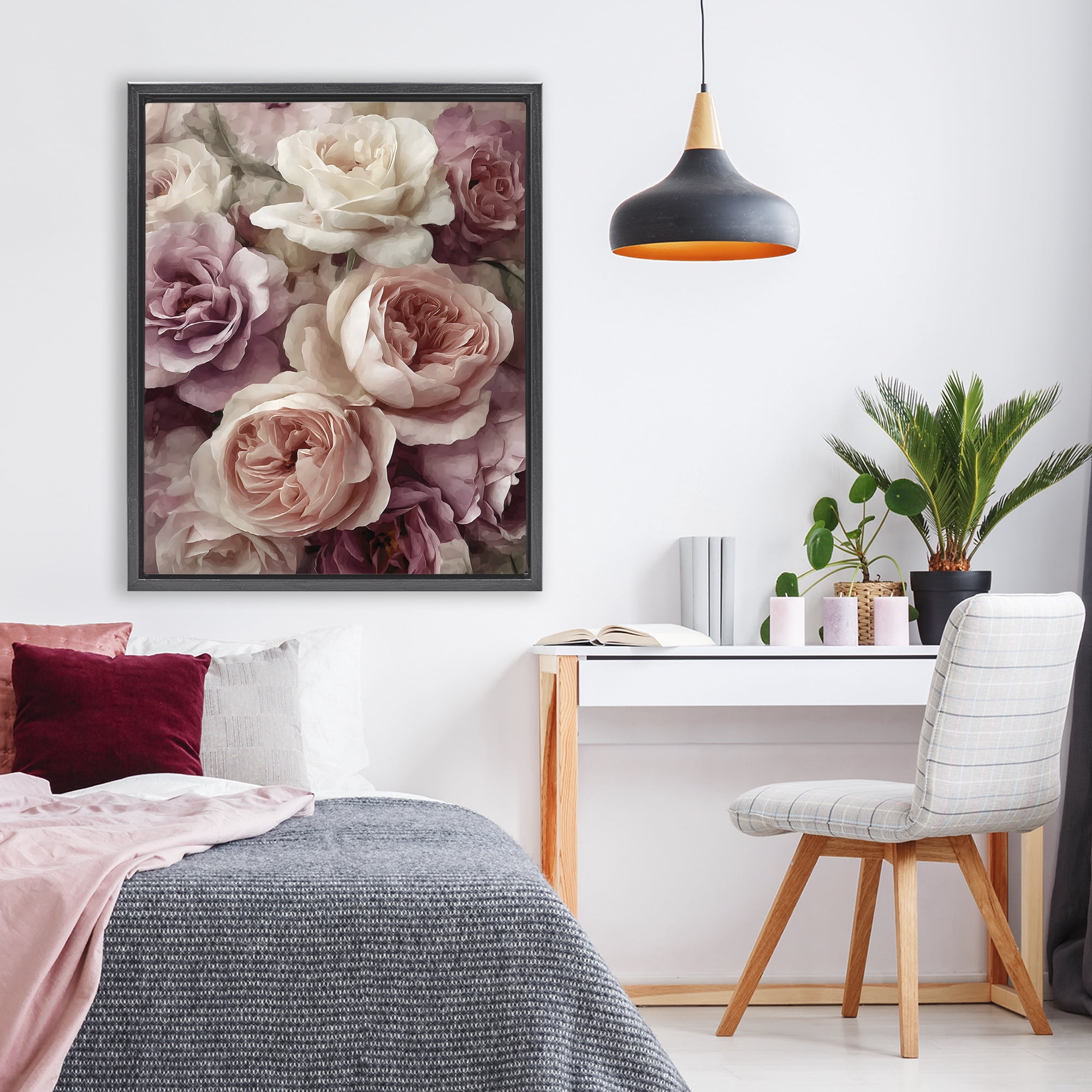 Stupell Industries Sweet Roses in Blush Pink Black Framed Floater Canvas Wall Art, design by Franklyn Gregory