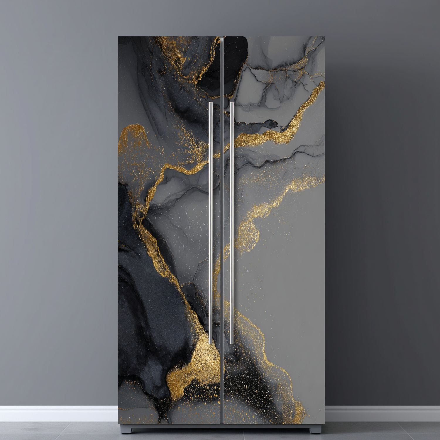 Self Adhesive Vinyl Refrigerator Wrap Set Dark gold abstract marble liquid ink art painting paper Door Mural Removable Fridge Sticker Peel and Stick&nbsp;Full Door Cover Decal Kitchen Bar Decor