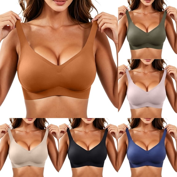 DDAPJ pyju Seamless Bras for Women Soft Jelly Bra Comfort Wireless Bralettes Full Coverage Push Up T Shirt Bra Orange L