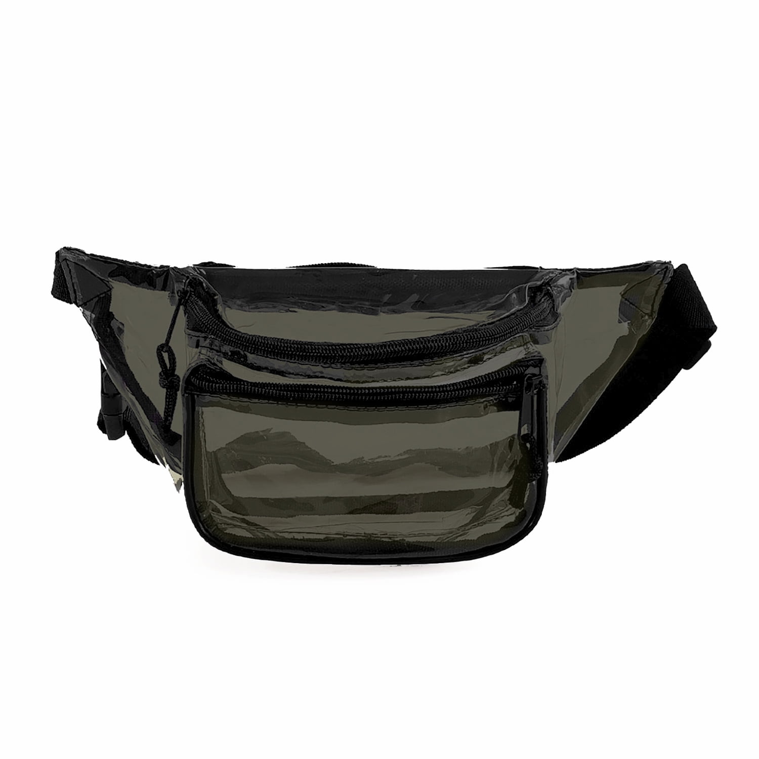 Clear Black AntiTheft 3Zipper PVC Fanny Pack with Black Trim for