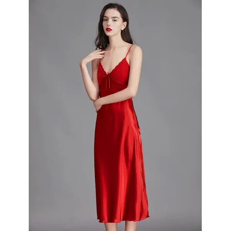 

Valentine‘s Day Solid Color Satin Cami Night Dress Women‘s Sleepwear & Lingerie